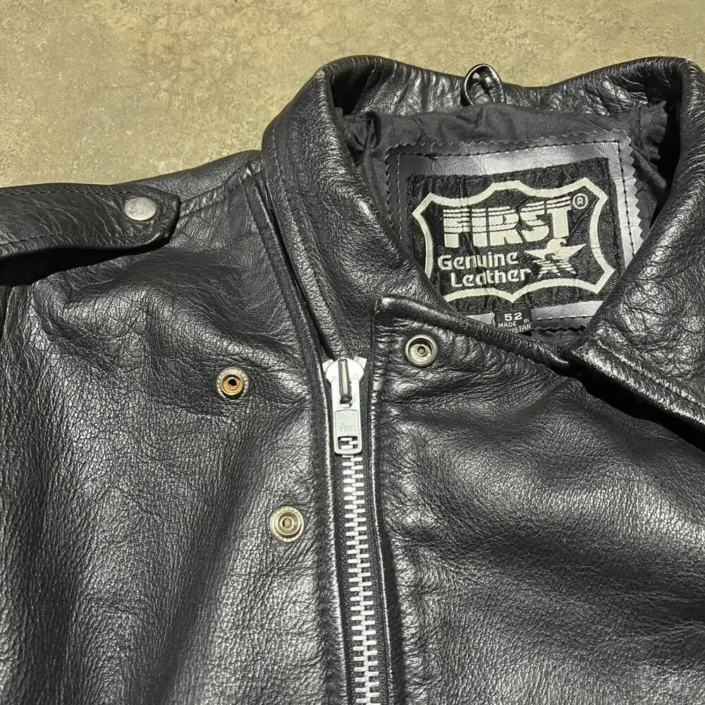 Vintage 90s First Genuine Leather Black Grunge Motorcycle